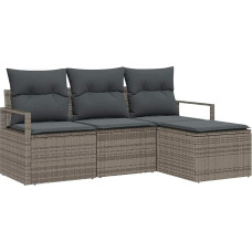 4-teiliges Garten Sofa Set mit Kissen Grau Poly Rattan, 2-Sitzer Garten Sofa mit Kissen Grau Poly Rattan Gartenlounge Modelis3346329