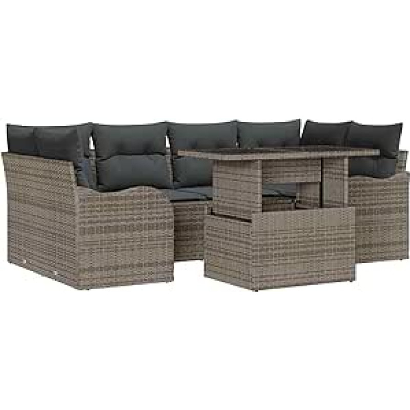 Gartensofa-Set mit Kissen mit Speicher 7 pcs Grau Poly Rattan Gartenmöbel Model3357132