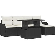 Gartensofa-Set mit Kissen 6 vnt Schwarz Polyrattan Gartenmöbel Model3357180