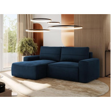 MKS MEBLE Sofa su miego funkcija, kampinė sofa su miego funkcija ir lovos dėže, 3 vietų sofa, sofa lova, kušetė, sofa lova su lovos dėže, Belluno, tamsiai mėlyna, aksomas, kairė