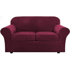 Sofa-lovos, Samt-Sofabezug-Set for Zweisitzer, Stretch-Couchbezug for 2-Sitzer-Sofa mit 2 Kissenbezügen, luxuriös, Marineblau(Red Wine)