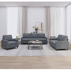 Gecheer 3-TLG. Sofagarnitur mit Kissen Dunkelgrau Samt, Moderne Couch Polstersofa für Wohnzimmer Schlafzimmer Spielzimmer3201477