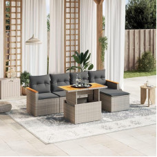Gartensofa-Set 6-teilig mit grauen Kissen aus Polyrattan Möbel, Set Schlafsofa Wohnzimmer Sofa Garten, Set Modernes Sofa für den Außenbereich, Outdoor-Möbel f