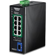TRENDnet, TI-BG5091, 9 prievadų pramoninis 2,5G DIN-Rail PoE++ komutatorius su 10G SFP+ prievadu, kelių gigabitų, 8 x 2,5G PoE++ prievadai, 1 x 10G SFP+ prievadas, 480 W PoE galios biudžetas, 60 Gbps