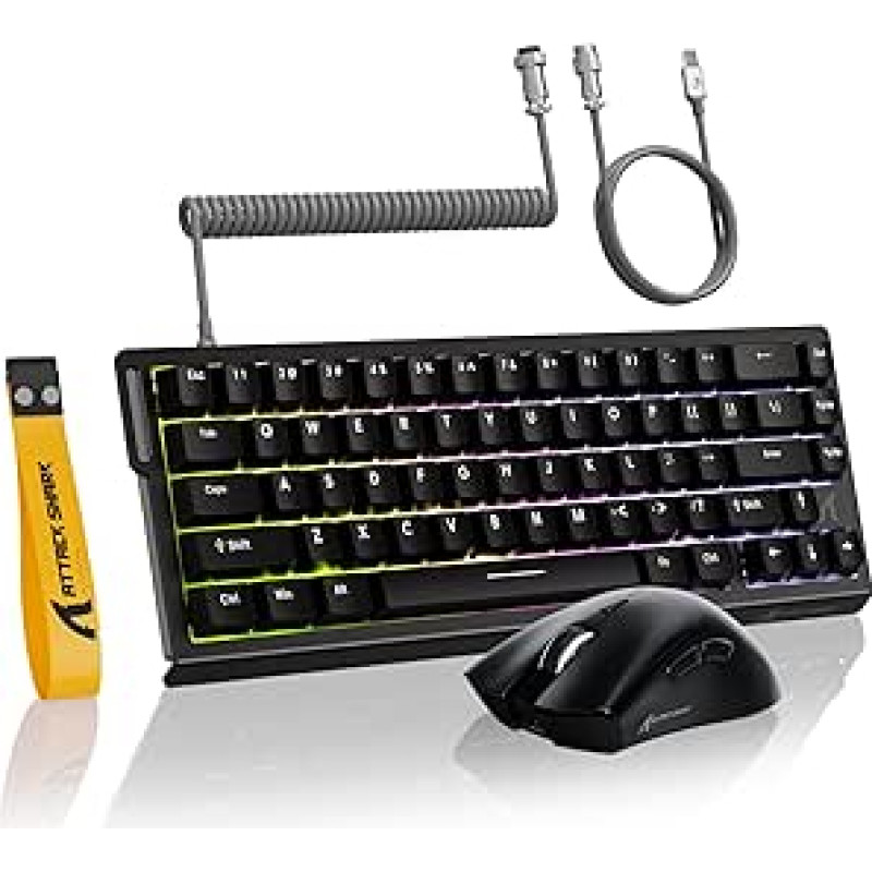 MAMBASNAKE ATTACK SHARK X68 HE Rapid Trigger-Tastatur & R1-Maus & 8KHz-Spiralkabel Kombinationen, 0,01 mm RT-Genauigkeit, 8KHz Wired Magnetische Tastatur, R1 Kabellose Gaming-Maus, für PC/Mac -Schwarz