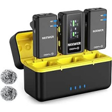 NEEWER CM28 PRO belaidė Lavalier Lapel mikrofono sistema su įkrovimo dėklu 48 KHz 16 bitų nesuspausto garso triukšmo mažinimas 4GB atmintis 9 valandų įrašymas Suderinama su 
