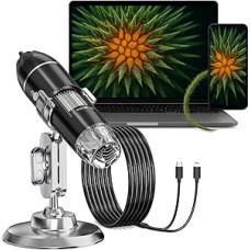 Digital Microscope 1600X USB Electronic Microscope, 3-in-1 Digital Handheld Magnifier, Compatible with PC, Android and Tablets, Ideal for Biological Observation, Industrial Inspection and Technical