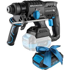 HÖGERT TECHNIK akumuliatorinis kombinuotas plaktukas 18 V be šepečių, 2,0 J smūgio energija, SDS+ gręžimo griebtuvas, 4600 IPM, kalto funkcija, LED apšvietimas, be akumuliatoriaus, idealiai tinka betonui, medienai ir metalui + Promo 2.0