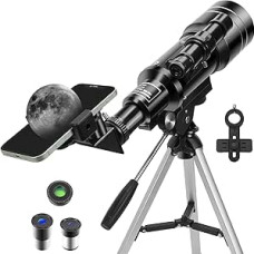 Teleskopas vaikams Astronomija 150X astronominis refraktoriaus teleskopas 70/300 mm nešiojamasis teleskopas su reguliuojamu trikojo telefono adapteriu, skirtas vaikams žvaigždžių stebėjimams (juodas)