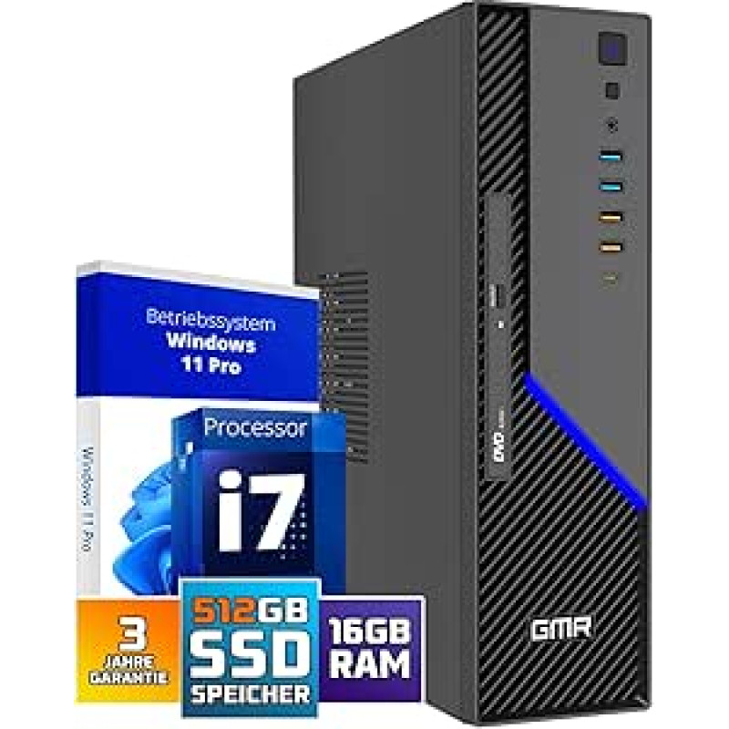 GMR Ultra SFF i7 biuro kompiuteris - verslo biuro kompiuteris | 16 GB RAM | 512 GB SSD M.2 | DVD±RW | USB 3 | Windows 11 Pro | WiFi Bluetooth