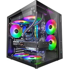 Mars Gaming MCV-ONE Gaming Case ATX, Full-Length Tempered Double Glass, Rear FRGB Fan 12 cm, Two-Chamber Structure, Compact Mid-Tower, Water Cooling Support up to 240 mm, Black