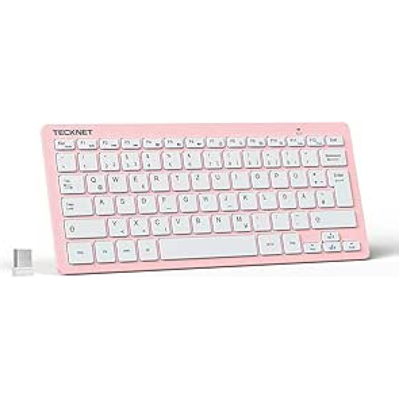 TECKNET plona belaidė klaviatūra, vokiško išdėstymo, 78 klavišų mini belaidė klaviatūra su 
