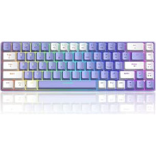60 % Mechaninė mini klaviatūra, kompaktiška, 68 klavišai, USB C laidinė RGB klaviatūra, 18 chromatinių vaivorykštinio apšvietimo lempučių, nešiojama, suderinama su PS4, Xbox, PC, nešiojamuoju kompiuteriu - violetinė/mėlyna Switch