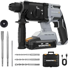 WORKPRO X 20V akumuliatorinis plaktukinis gręžtuvas SDS-Plus, 2,0 J, bešepetėlinis variklis, 4 funkcijos, 4,0 Ah akumuliatorius, belaidis, idealiai tinka 