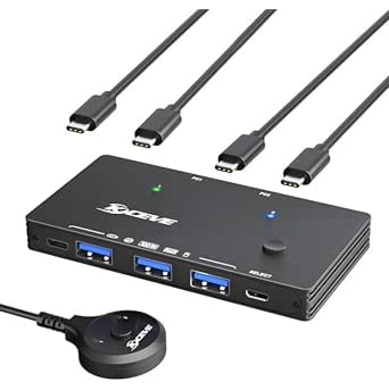 USB jungiklis 2 nešiojamiesiems kompiuteriams, KCEVE 10Gbps USB 3.2 jungiklis 2 kompiuteriams, 4 USB įrenginiams dalytis spausdintuvu, skaitytuvu, pele, klaviatūra