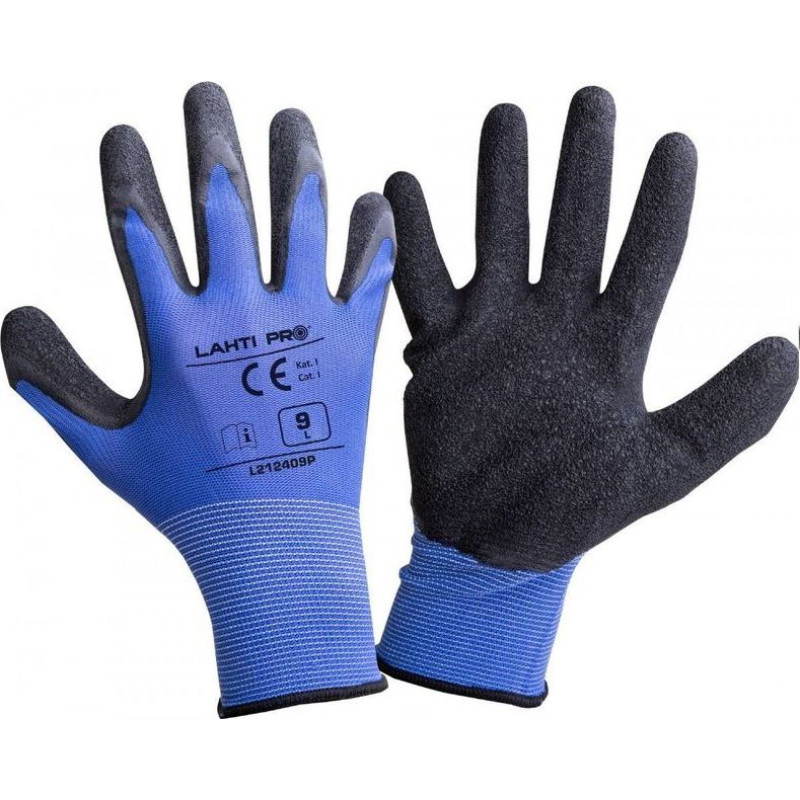 Lahti Pro Black and blue latex gloves. l211607p, card, 