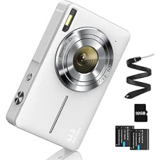 Skaitmeninis fotoaparatas 1080P 44MP fotoaparatas su 32G kortele 16X skaitmeninis priartinimas Skaitmeninis fotoaparatas su akumuliatoriumi Nešiojamas paprastas skaitmeninis fotoaparatas vaikams, studentams, paaugliams, pradedantiesiems, senjorams (baltas