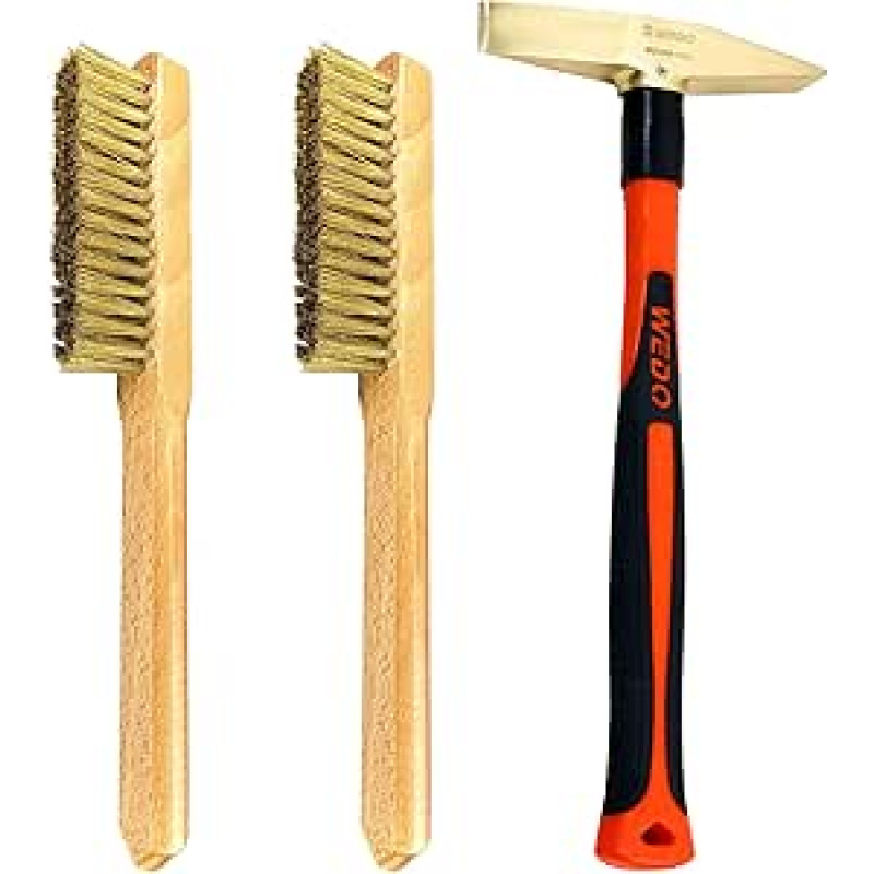 WEDO 150g žalvariniai suvirinimo įrankiai šlakui šalinti su stiklo pluošto rankena, 2 vnt. 280 mm žalvarinis vielinis šepetys su medine rankena, įbrėžimų šepetys, 3 vnt. pakuotė