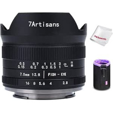 7artisans 7.5mm F2.8 APS-C Fisheye fiksuotas objektyvas, skirtas Fujifilm Fuji fotoaparatams, tokiems kaip X-A1, X-A2, X-AT, X-M1, XM2, X-T1, X-T2, X-T10, X-Pro1, X-E1, X-E2