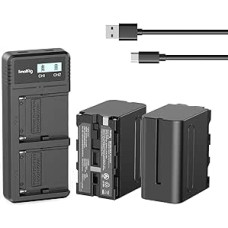 SMALLRIG įkroviklio atsarginės baterijos (2 vnt.) 7800 mAh baterijos, skirtos NP-F970, ir greitasis USB dvigubas įkroviklis, skirtas 