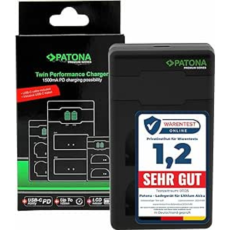 PATONA LP-E6NH LP-E6N LP-E6 - PD našumo akumuliatoriaus įkroviklis (1500 mA) USB mini su dvigubu LCD ekranu - suderinamas su USB-C PD/QC (161924)