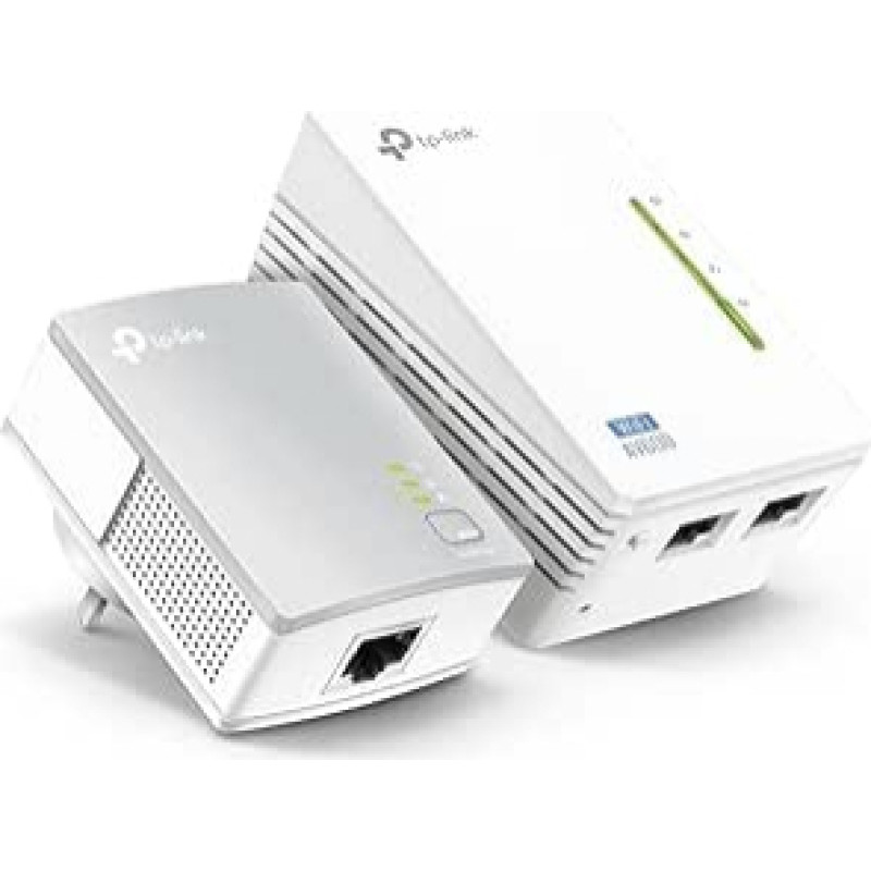 TP-LINK TL-WPA4220KIT AV500 Powerline 300 M Wi-Fi Extender/Wi-Fi Booster/Hotspot su dviem Ethernet prievadais, pradinis komplektas (lengva konfigūracija, Wi-Fi klonas išmaniesiems telefonams, planšetiniams kompiuteriams ir nešiojamiesiems kompiuteriams)