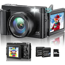 4K skaitmeninė kamera 48MP Autofokus Kompakte Digitalkamera mit 32GB Karte, 7,6 cm 180° Flipscreen, 16X Digitalzoomkamera mit 2 * 800mAh Batterien für Anfänger