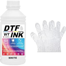 DTF rašalas, DTF perkėlimo rašalas tekstilės spausdinimui PET plėvelės terminis perkėlimas DTF spausdintuvams, suderinamas su i3200、DX5/DX7、5113、i4720、XP600 (baltas, 1000 ml)