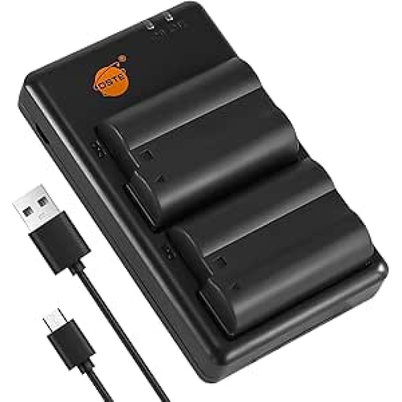 DSTE 2PCS Nikon EN-EL15(2550mAh/7.0V) akumuliatoriaus įkroviklio rinkinys, skirtas Nikon 1 V1, D7200, D7100, D750, D600, D7000, D810, D610, D750, D800E, D810A, D800, skaitmeniniam veidrodiniam fotoaparatui, Nikon akumuliatoriaus rankena MB-D11, MB-D12, MB