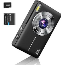 CAMKORY skaitmeninis fotoaparatas 1080P FHD kompaktiškas vaizdo dienoraščio fotoaparatas 44MP 16X skaitmeninis priartinimas Nešiojamas vaikams, paaugliams, studentams ir senjorams (juodas)