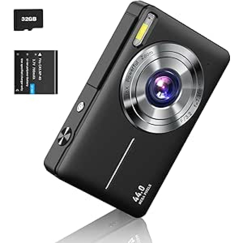 CAMKORY skaitmeninis fotoaparatas 1080P FHD kompaktiškas vaizdo dienoraščio fotoaparatas 44MP 16X skaitmeninis priartinimas Nešiojamas vaikams, paaugliams, studentams ir senjorams (juodas)