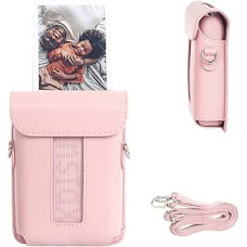 VOVMOEYA For Fujifilm Instax Mini Link 3 Smartphone Print, Mini Link3 Case Instax Mini Link3 PU apsauginis dėklas su patogiu magnetiniu dangteliu, minkštu mikropluošto vidumi ir dirželiu per petį, pastelinės rožinės spalvos,