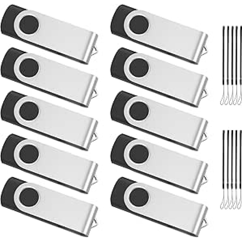 ABLAZE USB atmintinė 2 GB, 10 didelės spartos USB 2.0 atminties lazdelių, sukiojamų duomenų saugyklų, metalinių atminties lazdelių Flash Drive (juoda)
