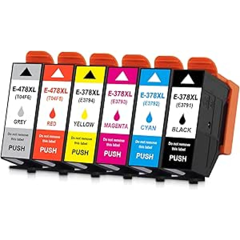 378XL 478XL atsarginės dalys EPN 378 XL 478 XL, skirtos EPN Expression Photo HD XP-15000 (6 vnt., juoda, žydra, purpurinė, geltona, raudona, pilka)