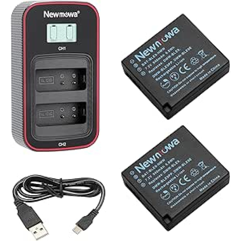 Newmowa DMW-BLE9 atsarginė baterija (2 vnt.) ir išmanusis LCD ekranas, dvigubas USB įkroviklis, skirtas 