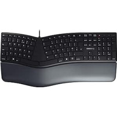 CHERRY KC 4500 Ergo, ergonominė klaviatūra, UK išdėstymas (QWERTY), laidinė, atminties putų riešo atrama, išlenkta klaviatūra, juoda