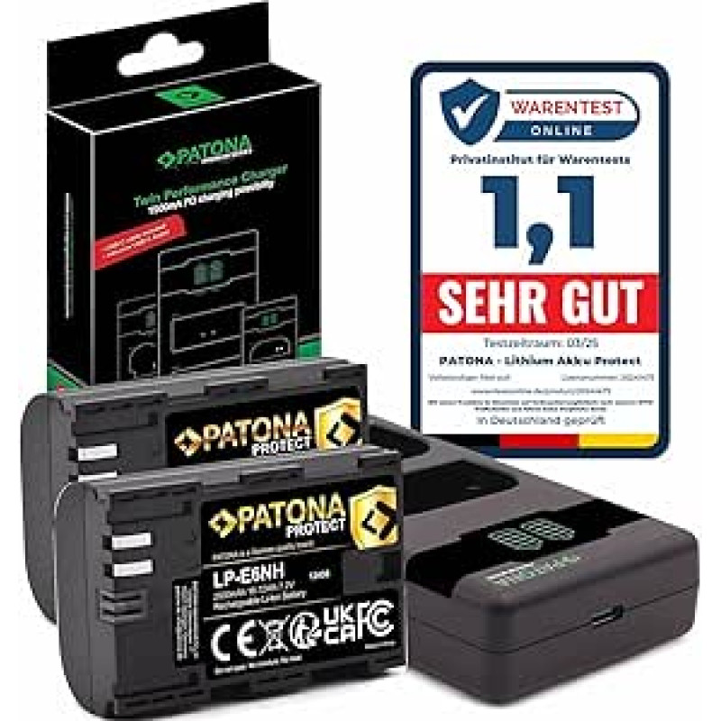 PATONA Protect V1 baterija LP-E6NH 2600 mAh su įkrovikliu PD Performance Suderinama su 