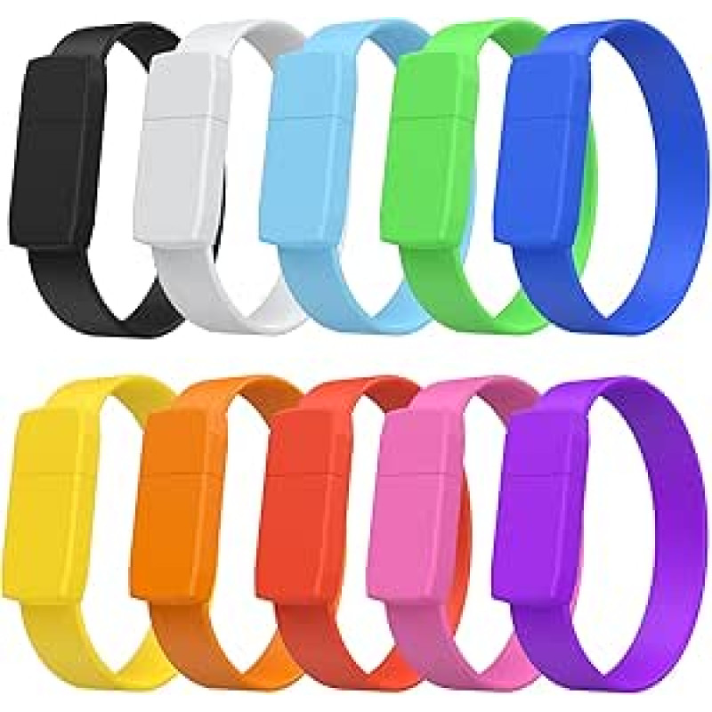 FEBNISCTE 64 GB USB atmintinė su apyranke, 10 USB atmintinių, įvairiaspalvės USB 2.0 USB atmintinės 64 GB, nešiojamos, nebrangios atmintinės, pakabukai, spalvingos atmintinės vaikų gynimo dienai