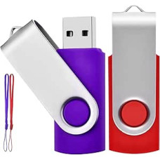 TEWENE besisukanti 2.0 USB atmintinė su laidais, 2 pakuotės, 64G, raudona/violetinė