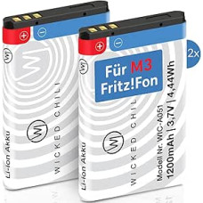 Wicked Chili 2 x Batteries for AVM Fritz!Fon M3, Replacement Battery with +20% Capacity, Replacement Battery for Fritzfon VOIP Telephone, Accessories for Original Fritz Fon Battery BT239865 Mod