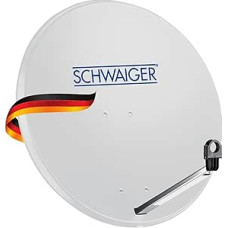 SCHWAIGER Satellite Dish 80 cm SAT Offset Antenna Steel with LNB Support Arm Mast Mount Integrated Cable Guide Mounting Material 38.5 dB Reception Power Weatherproof Light Grey
