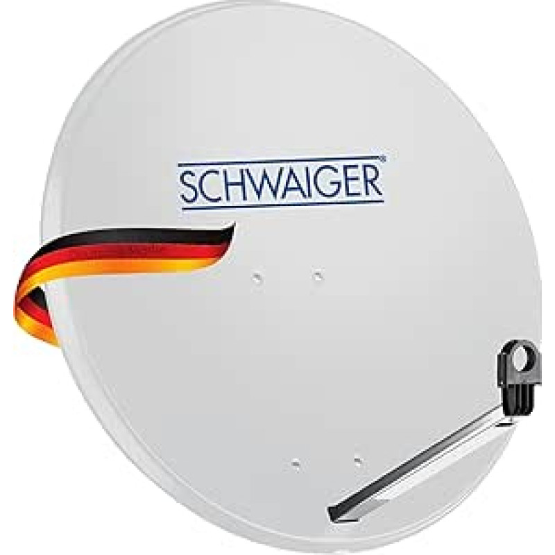 SCHWAIGER palydovinė antena 80 cm SAT Offset Antenna Plieninė su LNB atramine svirtimi Stiebinis laikiklis Integruotas kabelio vedlys Montavimo medžiaga 38,5 dB priėmimo galia Atsparus atmosferos poveikiui Šviesiai pilka