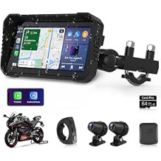 4K Motorcycle Carplay Android Car 6.25 Inch Motorcycle Display with Dash Cam Moto.rrad Navigation Devices for Motorcycles with Siri/G-oogle Assistant, Dual Bluetooth, 64G TF Card, Remote