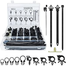Universal-Nylon-Draht-Webstuhl-Clips, 15 Größen, Push-Montage-Kabelbinder-Sortiment, Kabelbaum-Clips, Ersatzteile für die meisten Autos, Motorräder und Landmaschinen, Schwarz, 200 Stück