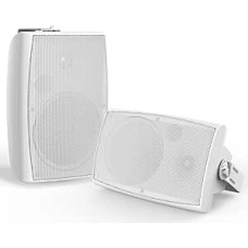 STUDIOFINIX 8-Inch 600W Outdoor Bluetooth Speaker, Waterproof/Wired, Wall Mountable for Patios, Homes, Pool Areas, Decks, Backyards (Pair, White)