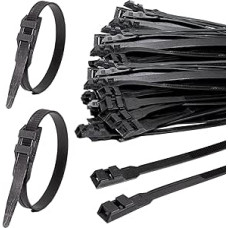 Double Lock Cable Ties Black 260 x 9 mm Wide Zip Ties Pack of 100 Strong Cable Ties UV Resistant 90 kg Tensile Force for Cable Management Industry Horticulture