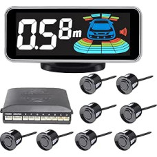 Automobilio atbulinės eigos radarų sistema, parkavimo jutiklių rinkinys, garsinis signalas ir balso priminimas, automatinis galinio signalo LED ekranas, saugaus vairavimo stebėjimo sistema su 8 jutikliais