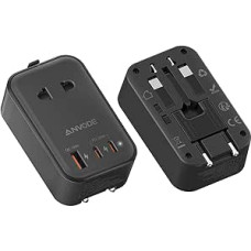 Travel Plug Adapter Worldwide, Universal Adapter with USB C (PD 20W), 1 AC Travel Adapter with 3 USB, International Socket Adapter for USA/UK/EU/AUS/Japan (Black)