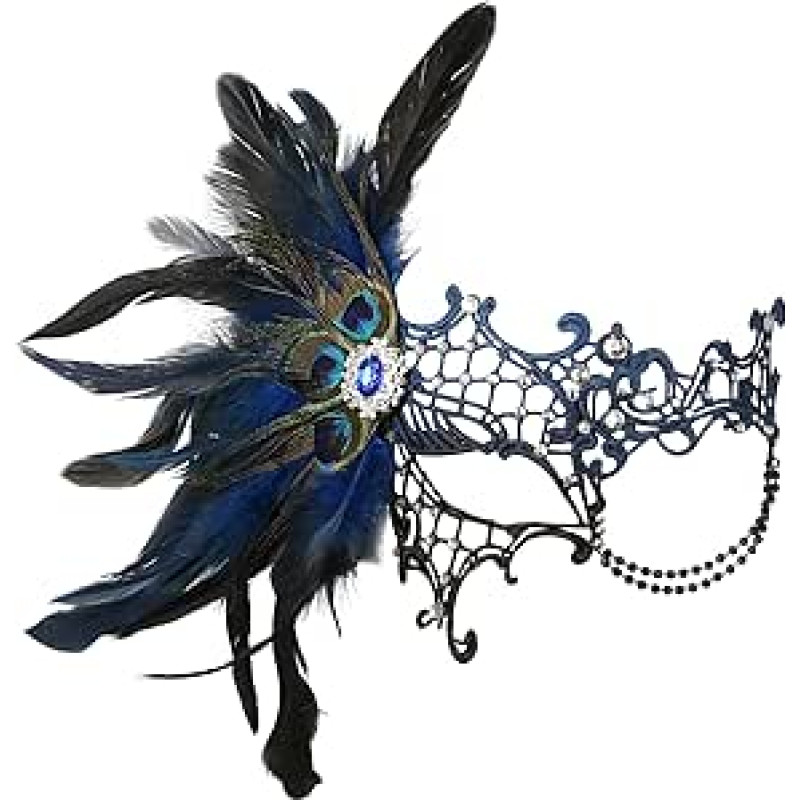 OIDEA Damen Maskenball Feder Maske: Blau Halloween Feder Sexy Spitzenmaske Halbmaske Spitze Augenmaske für Frauen Party Cosplay Fotoshooting
