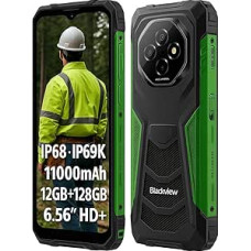 Blackview Fort 1 AI Outdoor Smartphone, Magic AI Photo Editor, 12GB+128GB, 11000mAh Battery, 16MP+8MP, 6.56'' HD+, IP68 IP69K Rugged Mobile Phone No Contract, Android 15, Dual SIM, GPS NFC - Green